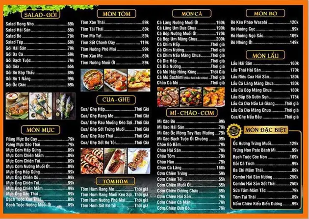 Menu nhà hàng Biển Dương