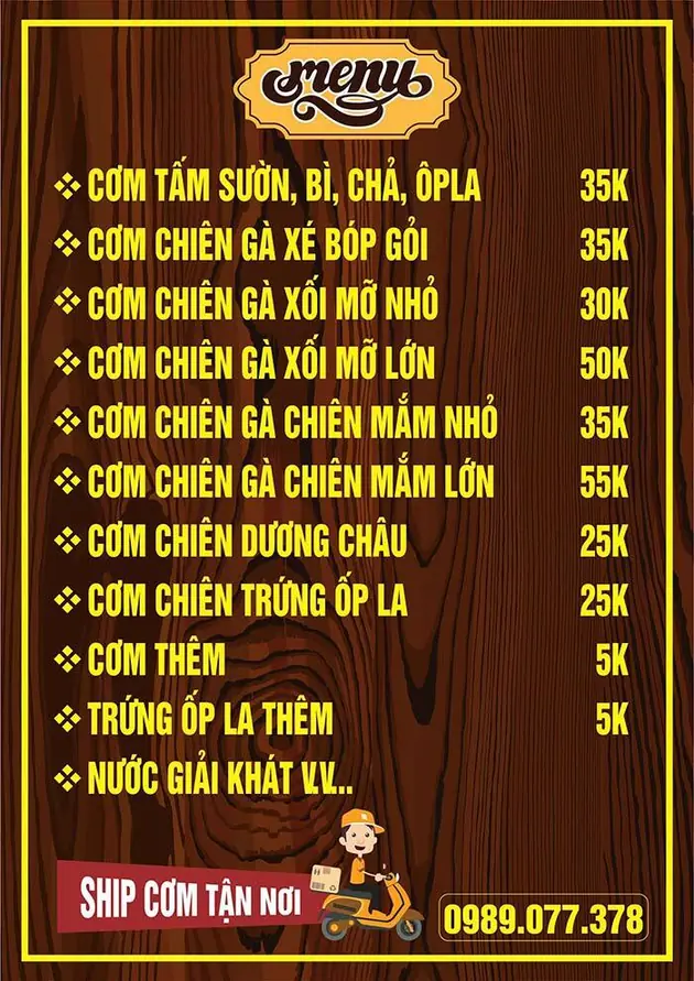 Menu quán cơm Tam Phát