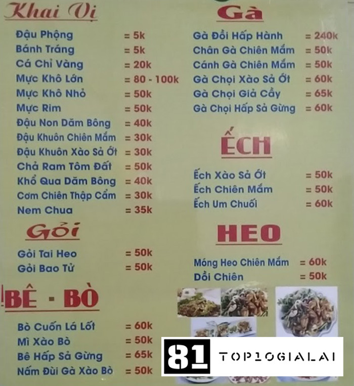 Menu quán bia tươi Năm Khó