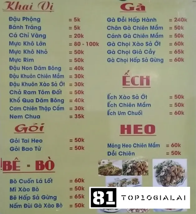 Menu quán bia tươi Năm Khó